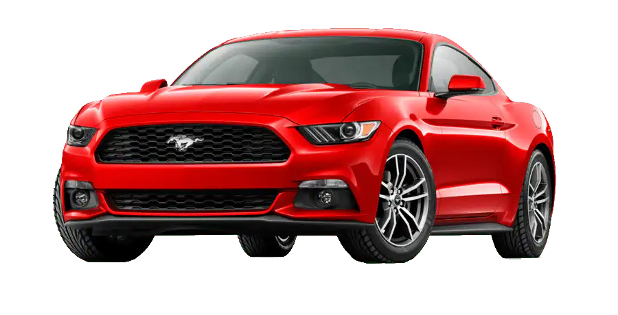 Red sports coupe, front three-quarter view